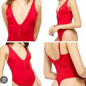 Free People Red Sleeveless Bustier Bodysuit